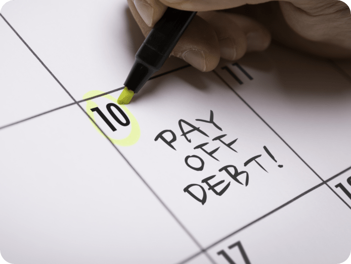 Calendar date marked for paying debt