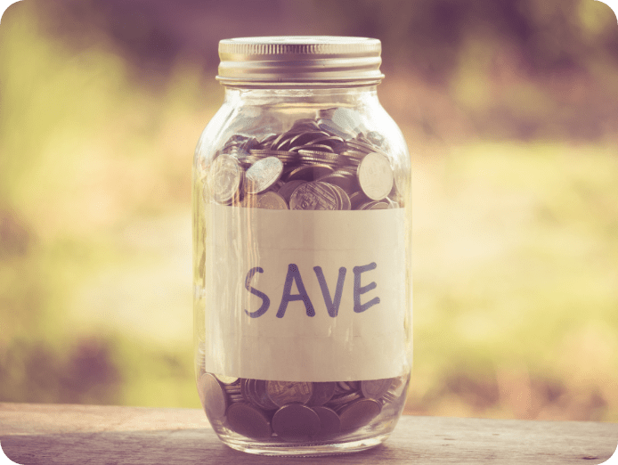 Coin jar full with a tag written save